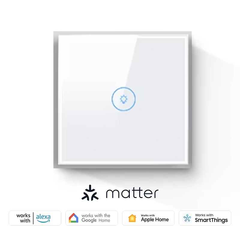 New Design Products Matter Smart Wifi Wall Switch EU Standard Glass Touch Panel Light Switch